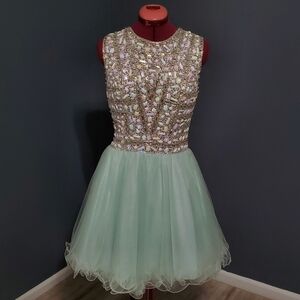 Savannah Nights Beaded Cocktail Dress Mint Blue Wired Skirt